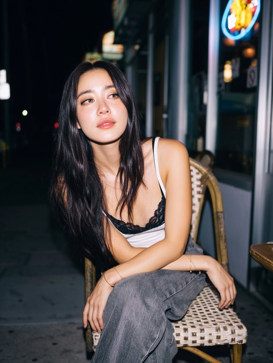 Candid Nighttime Street Portrait with Flash Photography Aesthetic 1