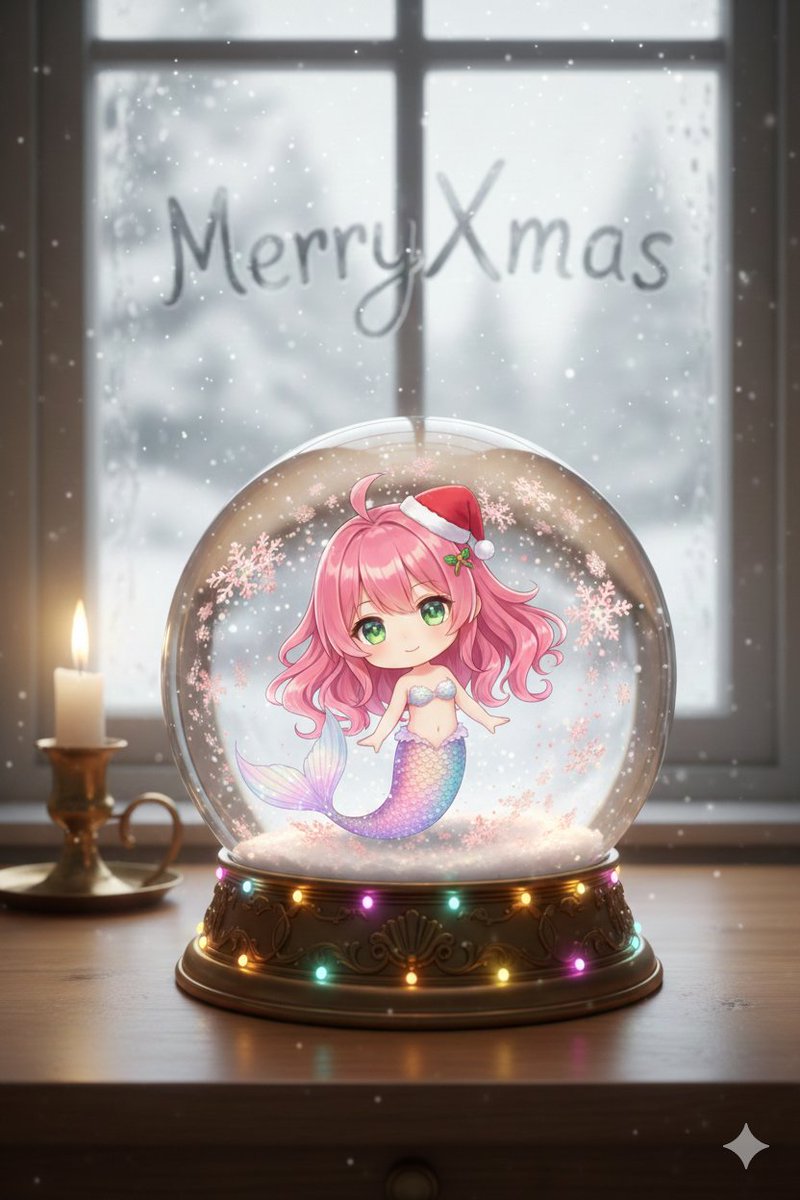 Anime Chibi Character in a Photorealistic Christmas Snow Globe 4