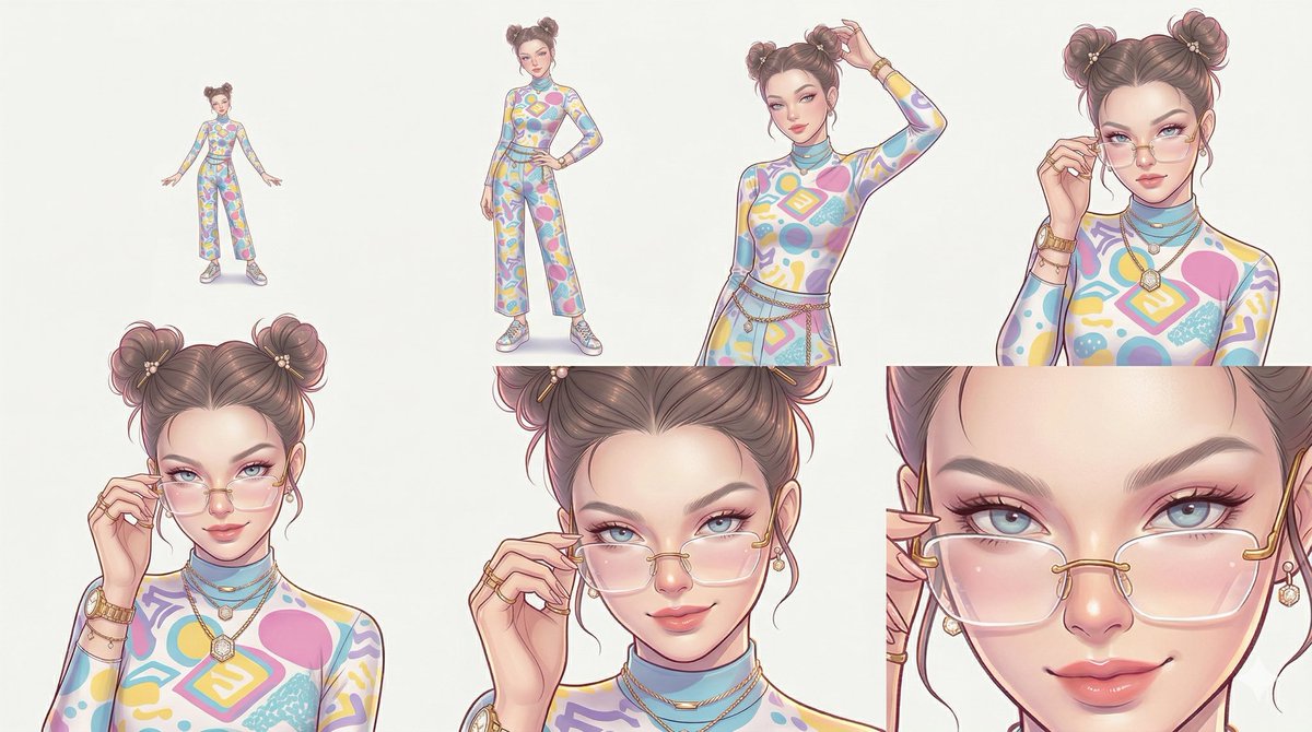 Reference Character Posing Grid Study Prompt 1