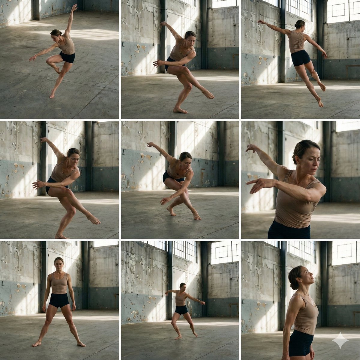 3x3 Grid of Dancer in Random Poses 1