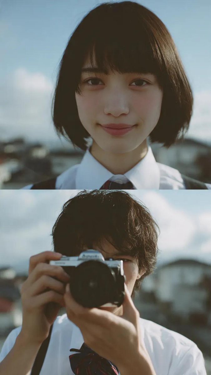 Cinematic diptych of teenagers on a rooftop 1