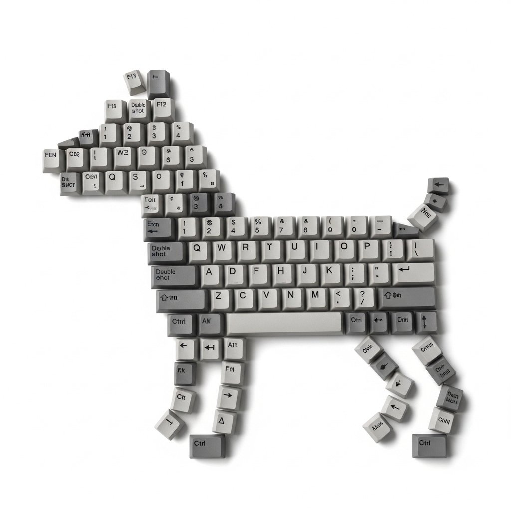 Top-Down Flat Lay of Dog Formed from Keyboard Keycaps 1