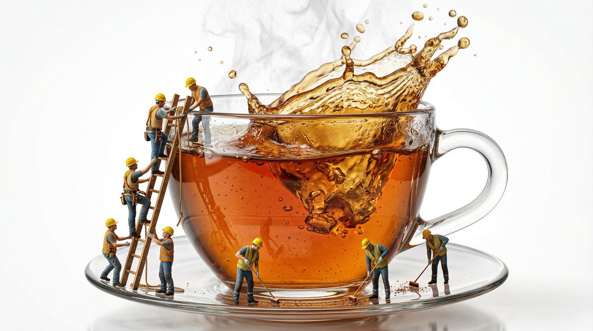 Macro Product Shot of Teacup with Construction Workers 1