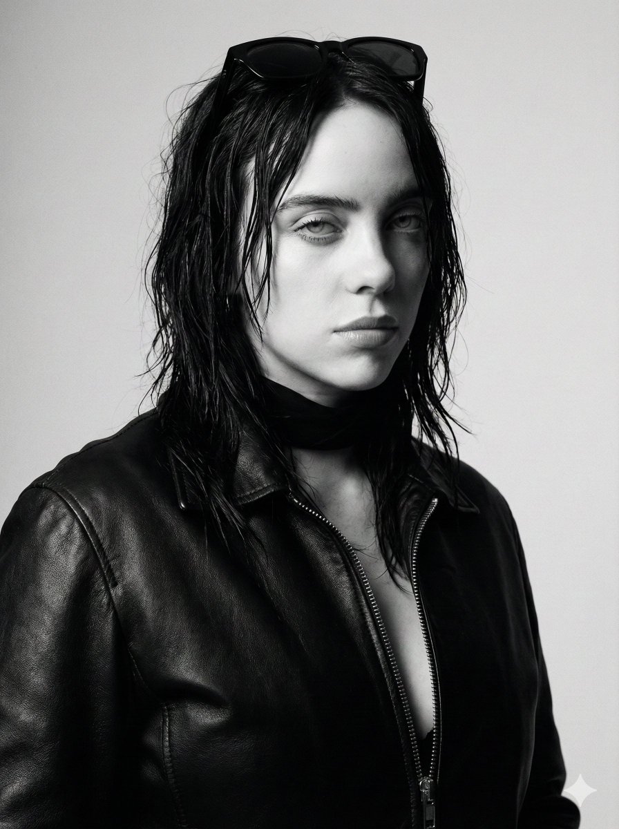 Black and White Cinematic Fashion Portrait (Billie Eilish) 2