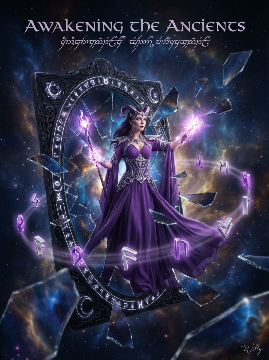 Sorceress Emerging from Obsidian Mirror 1