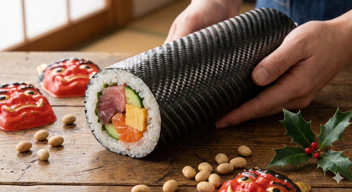 Carbon Pattern Printed Ehomaki Sushi Roll 1