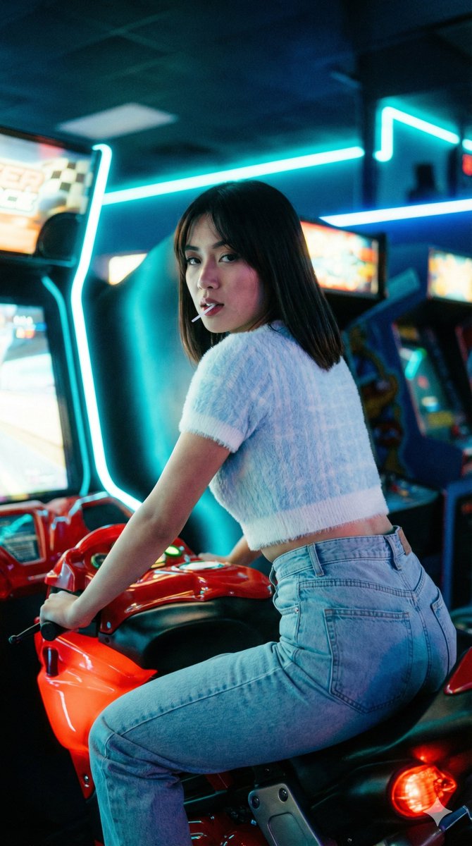 Cinematic 35mm Analog Film Portrait in a Retro Arcade 1
