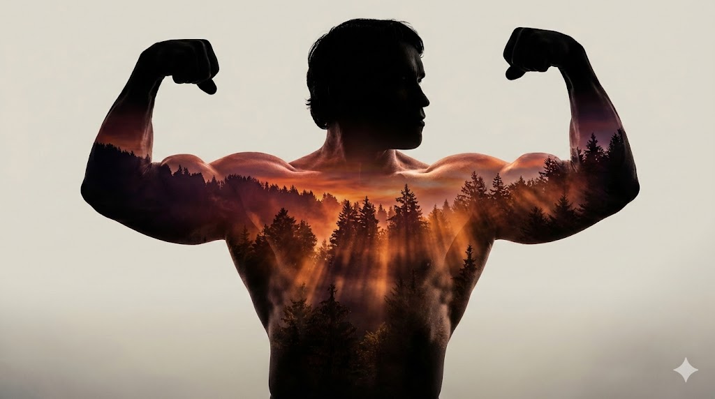 Arnold Schwarzenegger Silhouette with Volumetric Mountain Forest 1