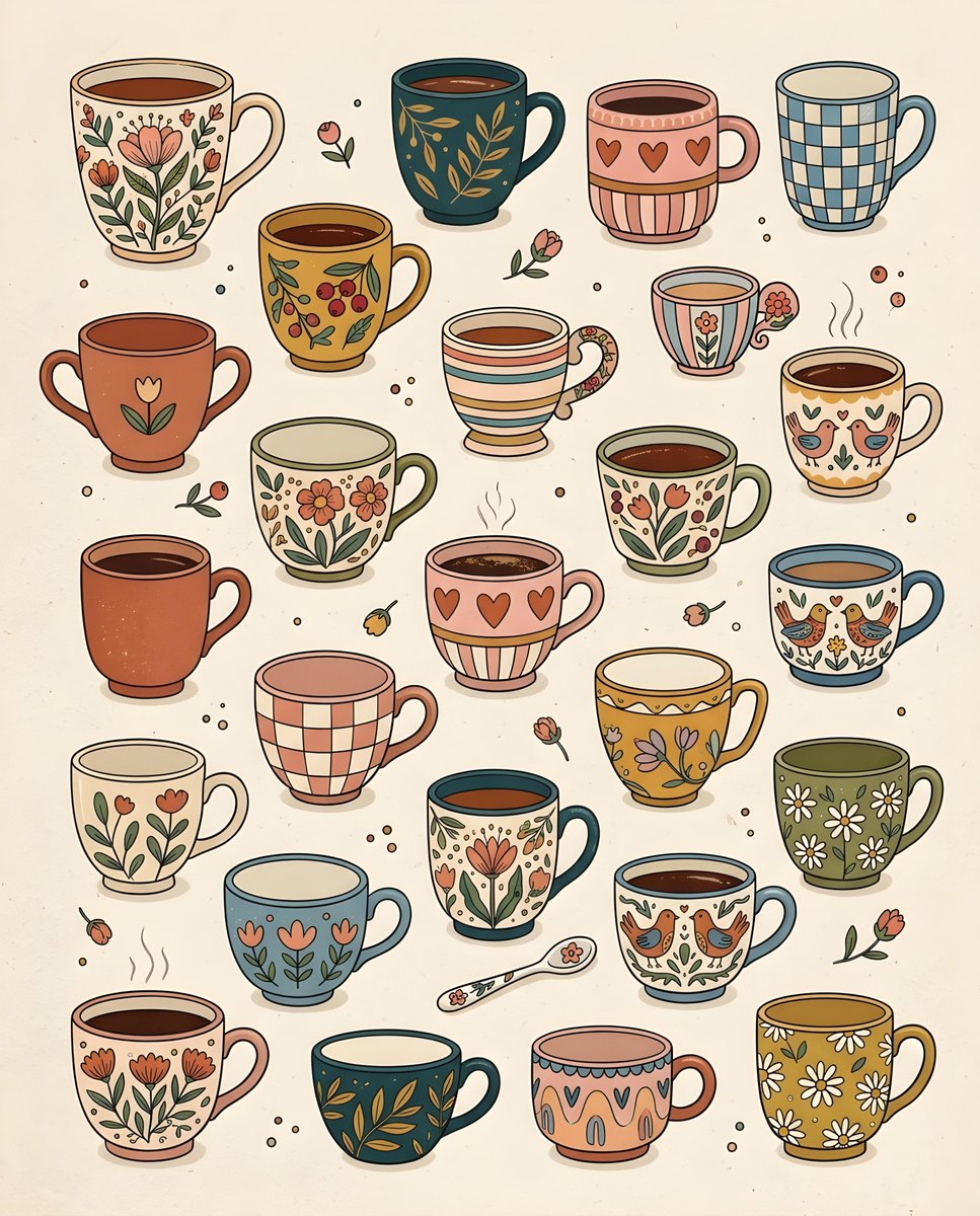Whimsical Hand-Drawn Teacups 1