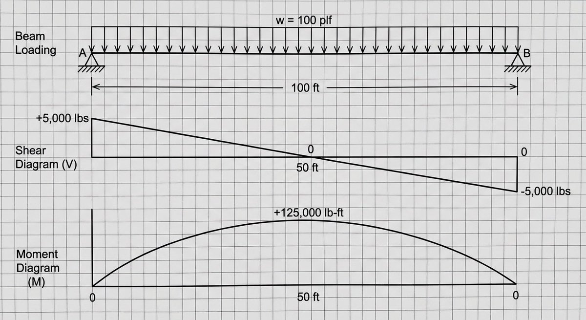 Shear and moment diagram for a loaded beam 1