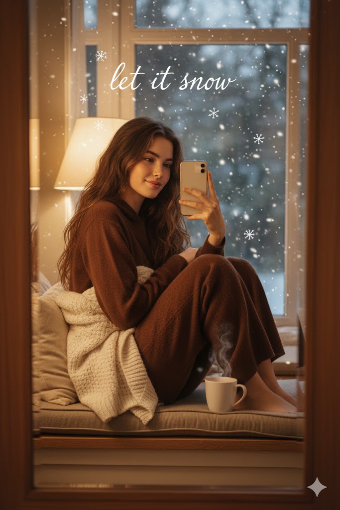 Cozy Winter Window Seat Selfie with Reference Image 1