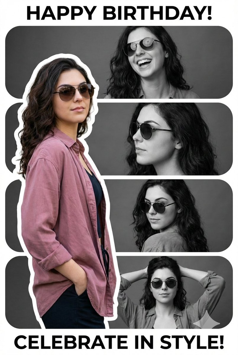 Vertical Birthday Poster Collage with Cinematic Monochrome Photos 1