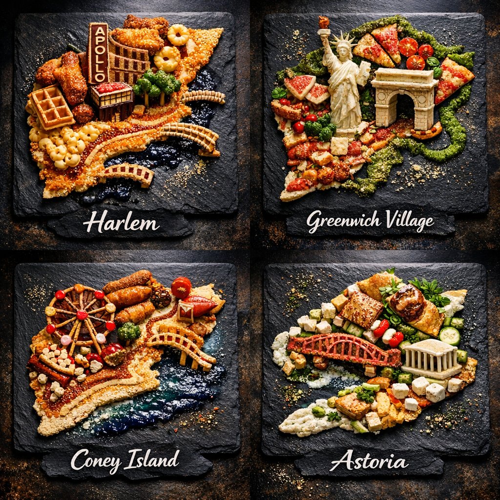 Extreme Food Art Grid of New York Neighborhoods 2