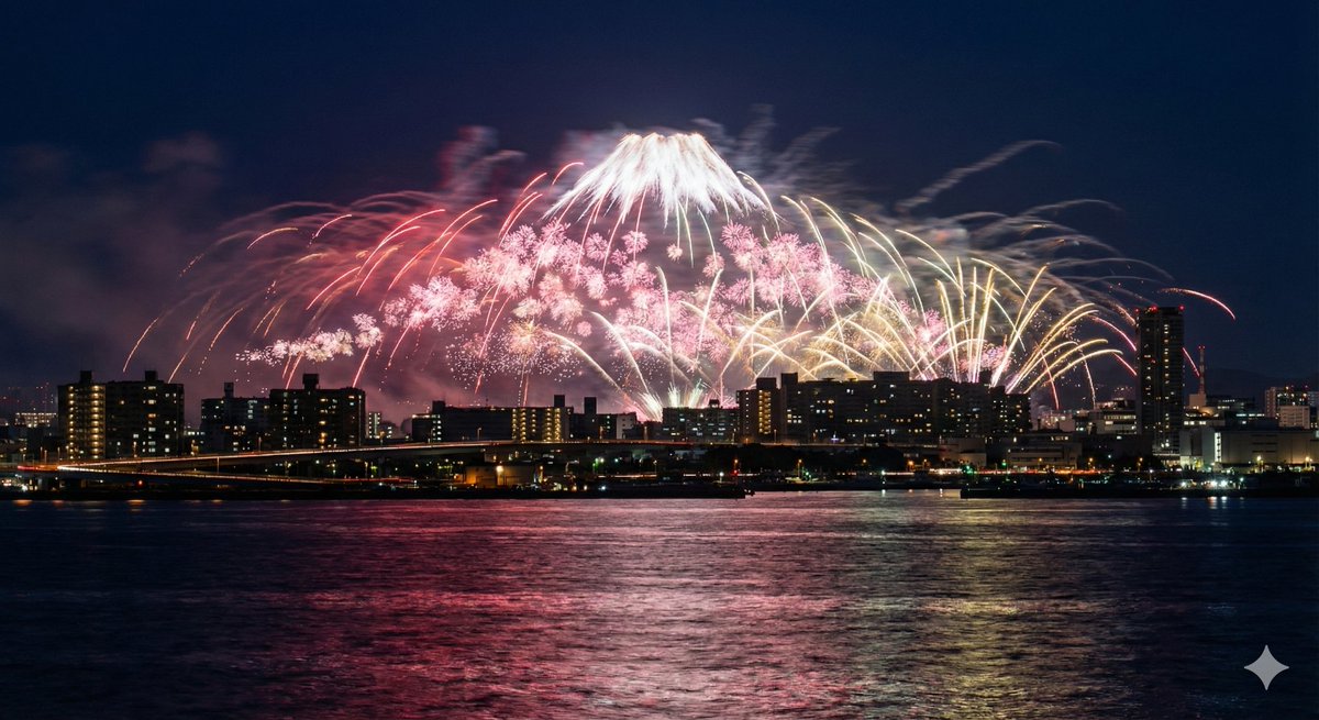 Photorealistic Long-Exposure Fireworks over a City Skyline 1