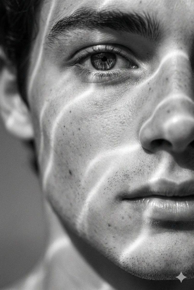 Surreal Black and White Close-Up Portrait with Luminous Lines 2