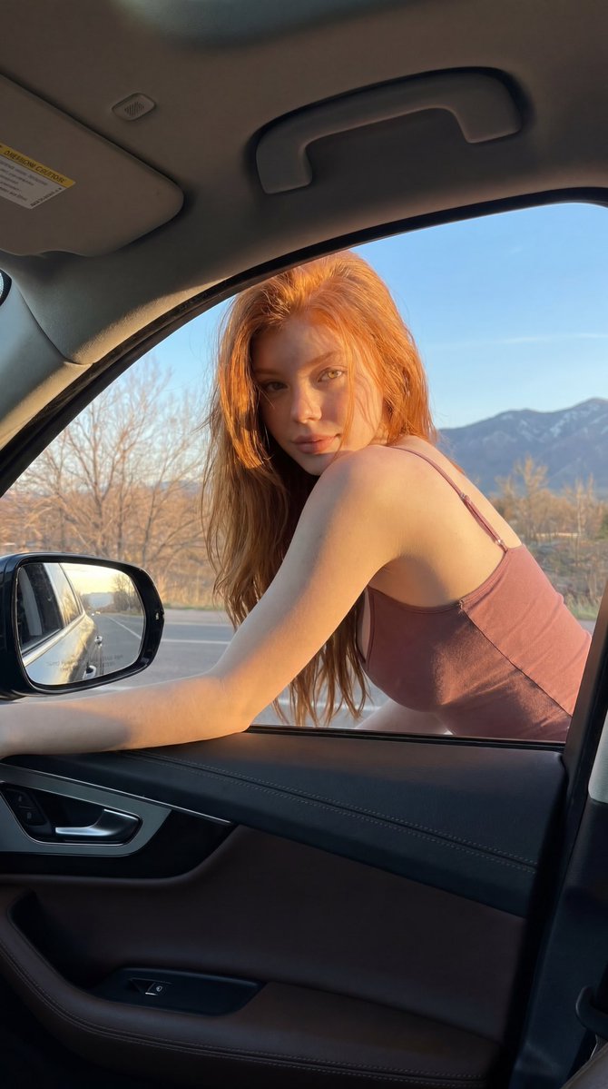 Red-Haired Woman Car Portrait 1