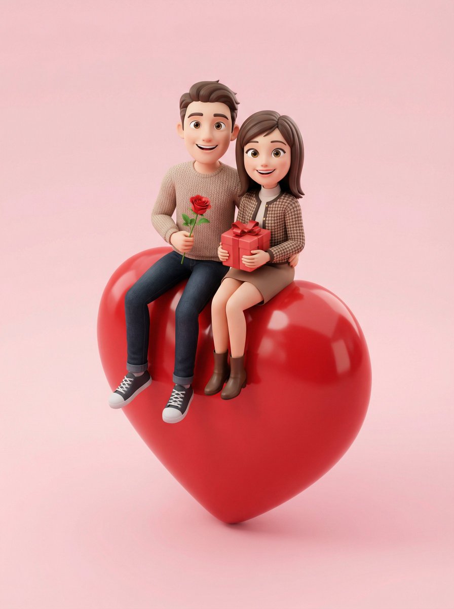3D Render of Couple on Giant Heart 1