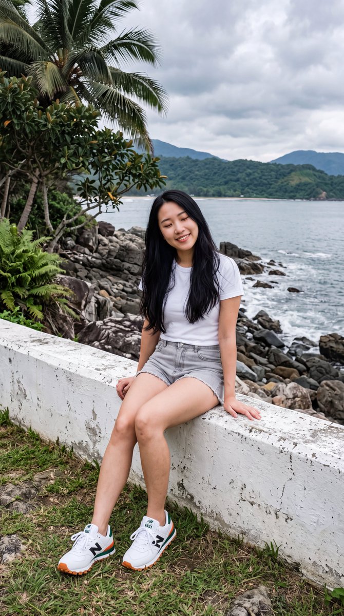 East Asian Woman on Seawall 3