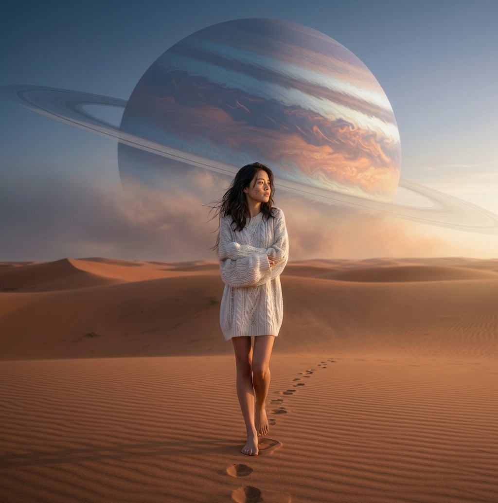 Hyper-Realistic Desert Portrait with Planet 1