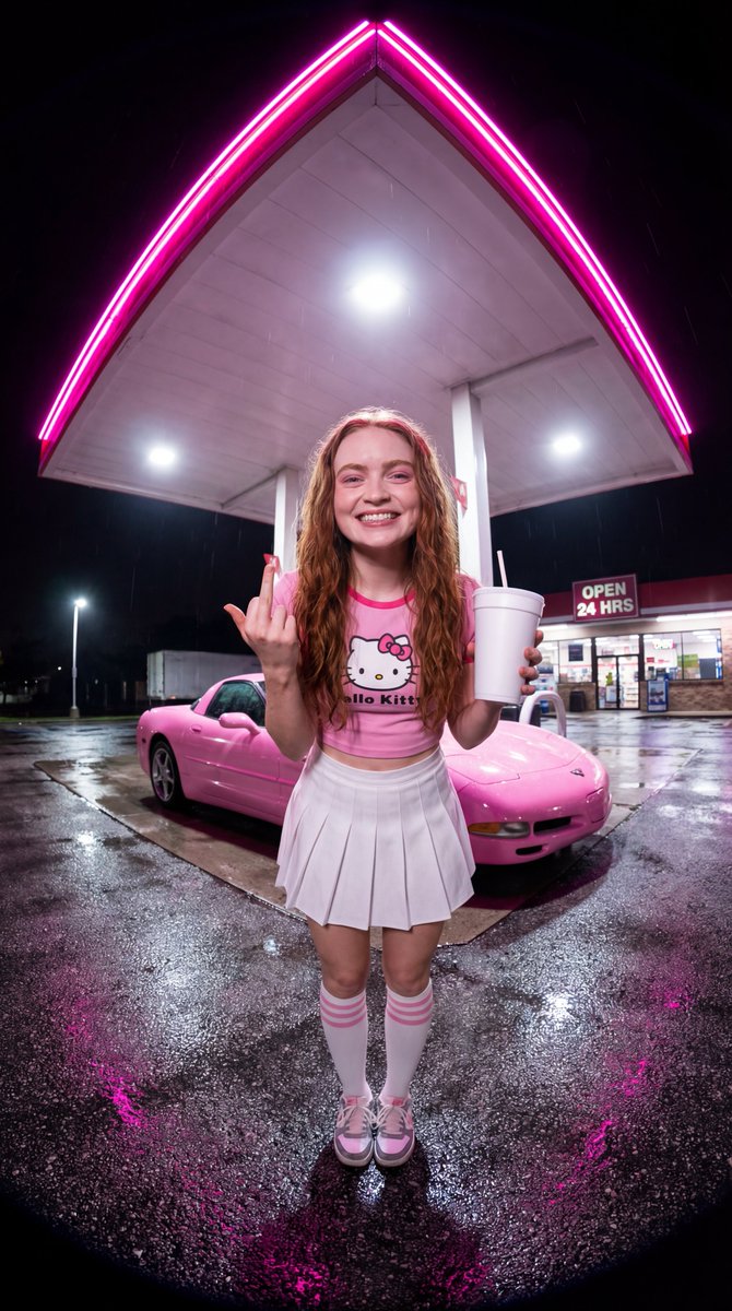 Sydney Sweeney Neon Gas Station Scene 3