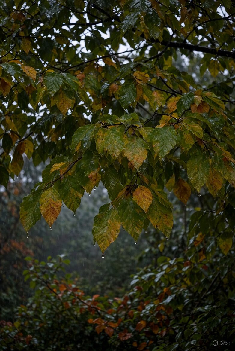 Grok Imagine Video Prompt: Rain on Leaves 1