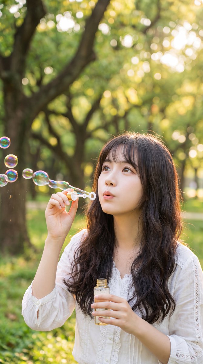 Dreamy Portrait of Woman Blowing Bubbles 3