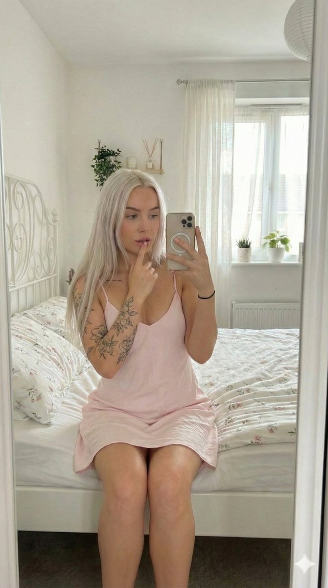 Photorealistic Mirror Selfie in Bright White Bedroom 3