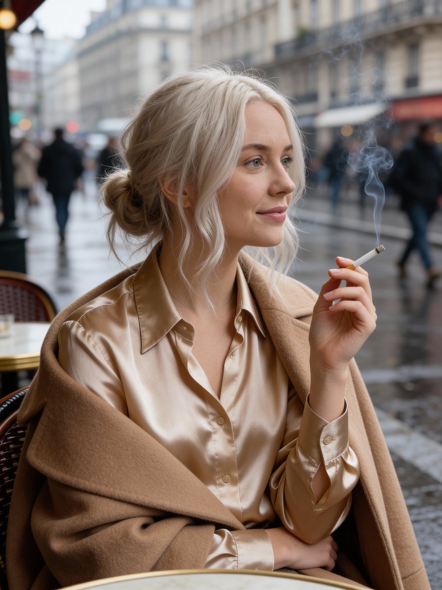 Moody Parisian Cafe Portrait Prompt 1