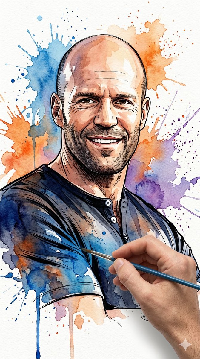 Vibrant Watercolor Portrait with Dynamic Paint Splashes 1