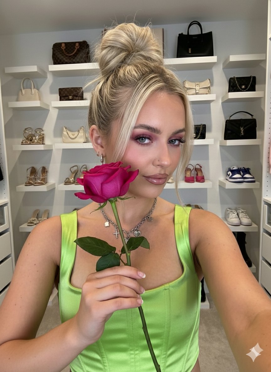 Influencer-Style Selfie Portrait with Rose and Detailed Environment 1