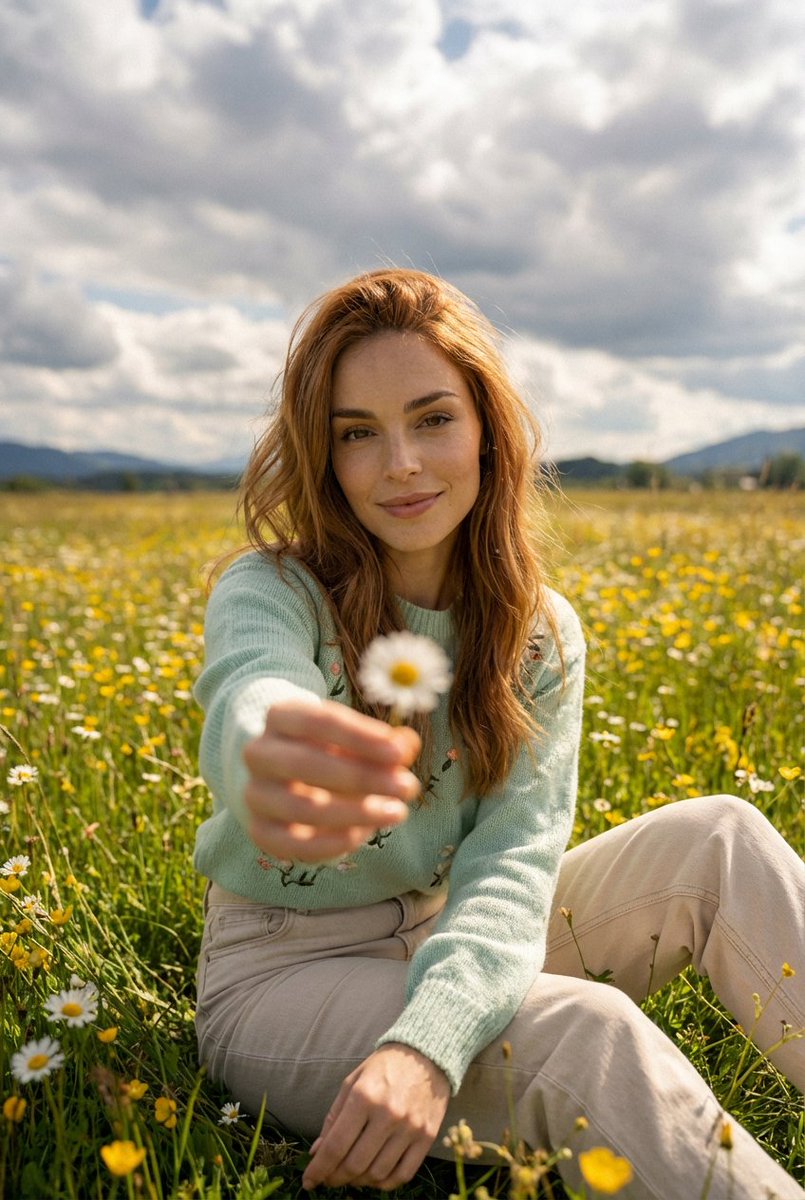 Cinematic Portrait in a Sunlit Meadow 1