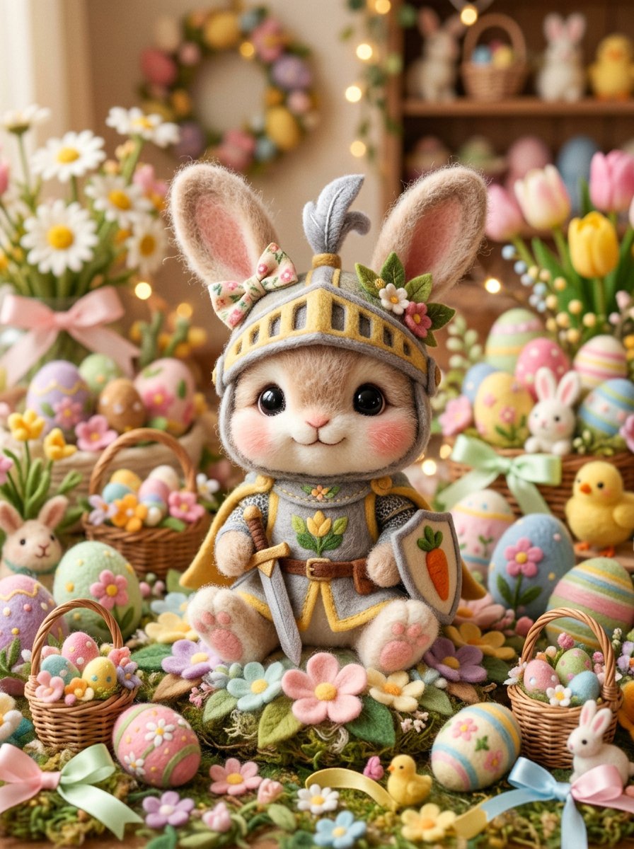 Kawaii Felt Easter Bunny with Customizable Outfit 1