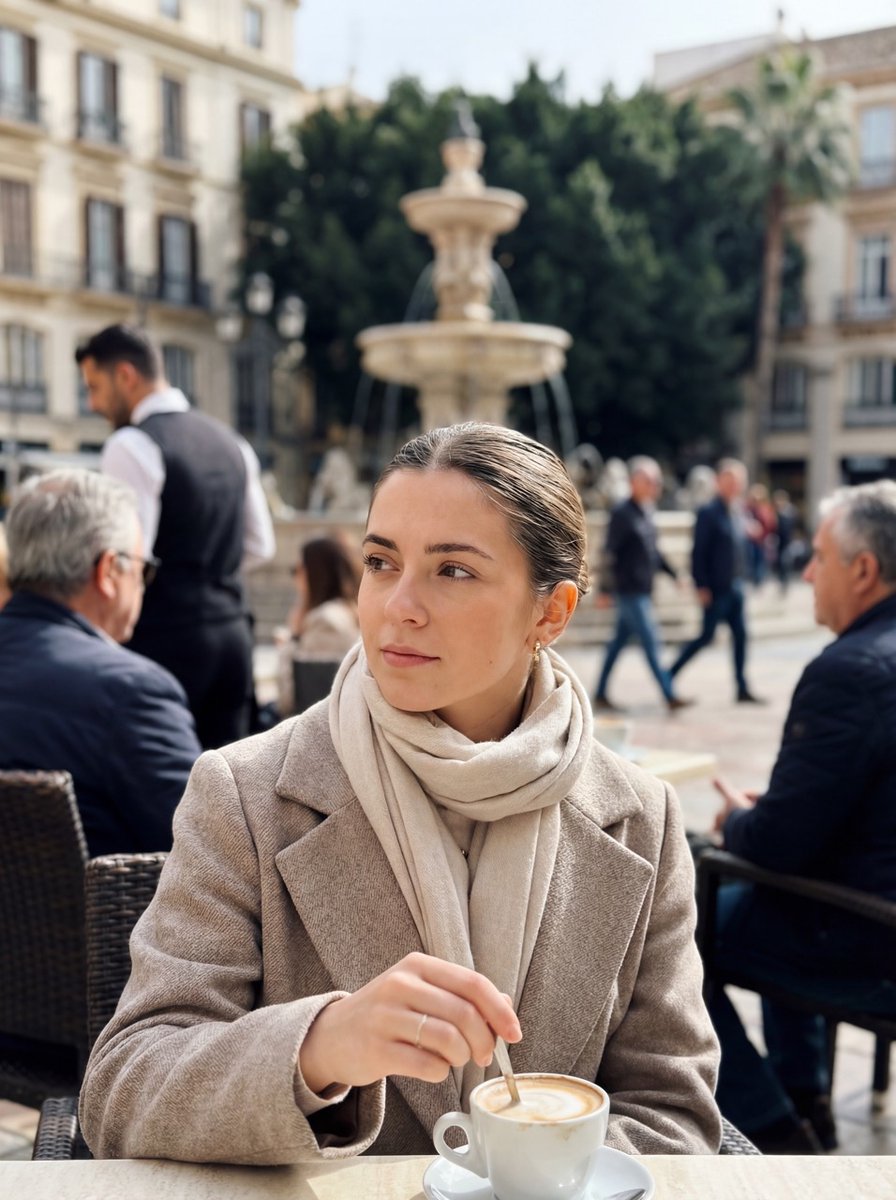 Photorealistic iPhone street café scene in Málaga 1