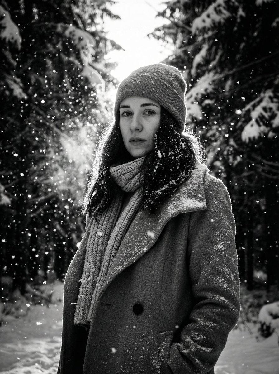 Winter Forest Portrait with Dramatic Backlight 1