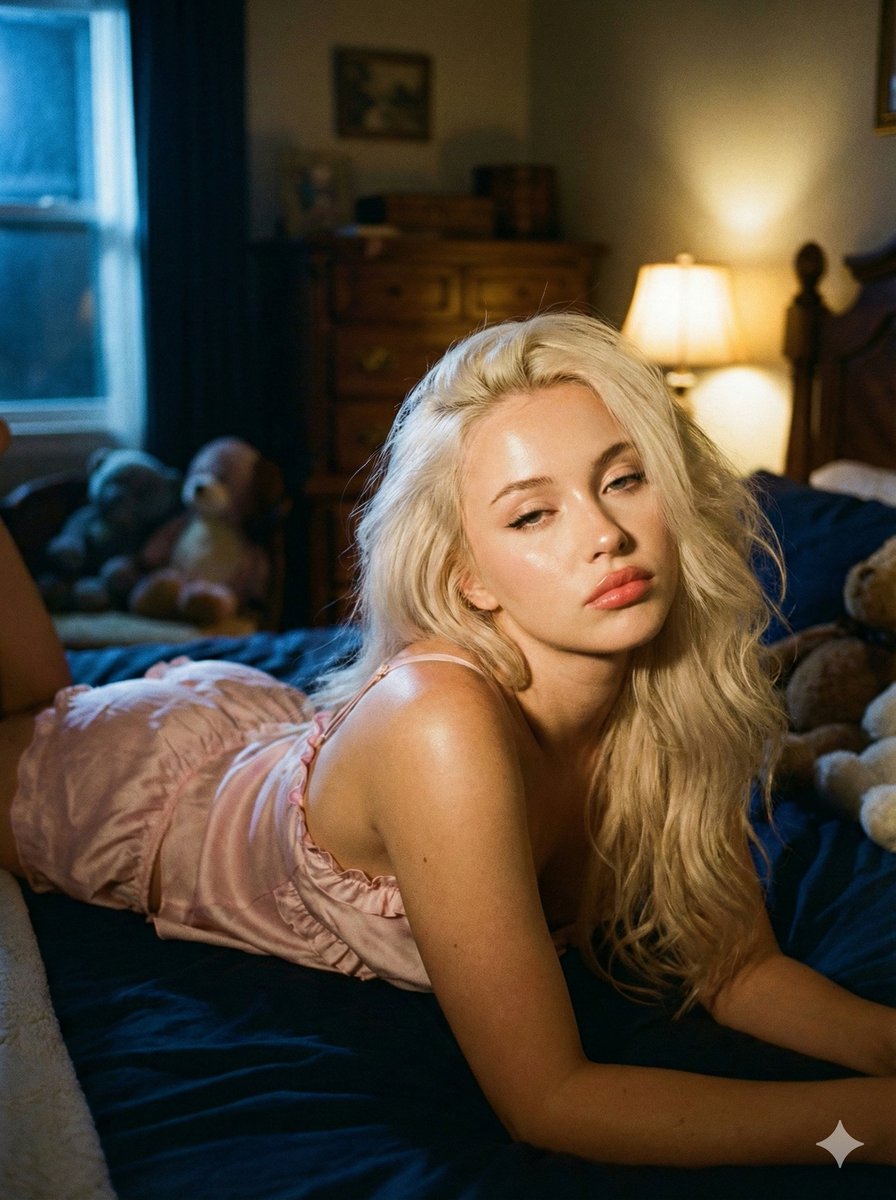 Intimate Low-Light Bedroom Portrait with Vintage Film Aesthetic 1