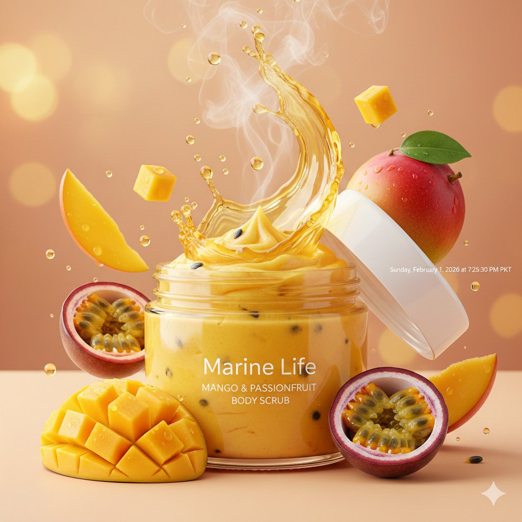 Luxury Mango Body Scrub Product Image and Video Prompts 1
