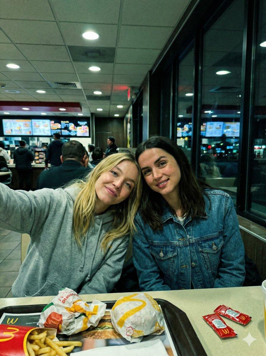 Sydney Sweeney and Ana De Armas at McDonalds Image Prompt 1