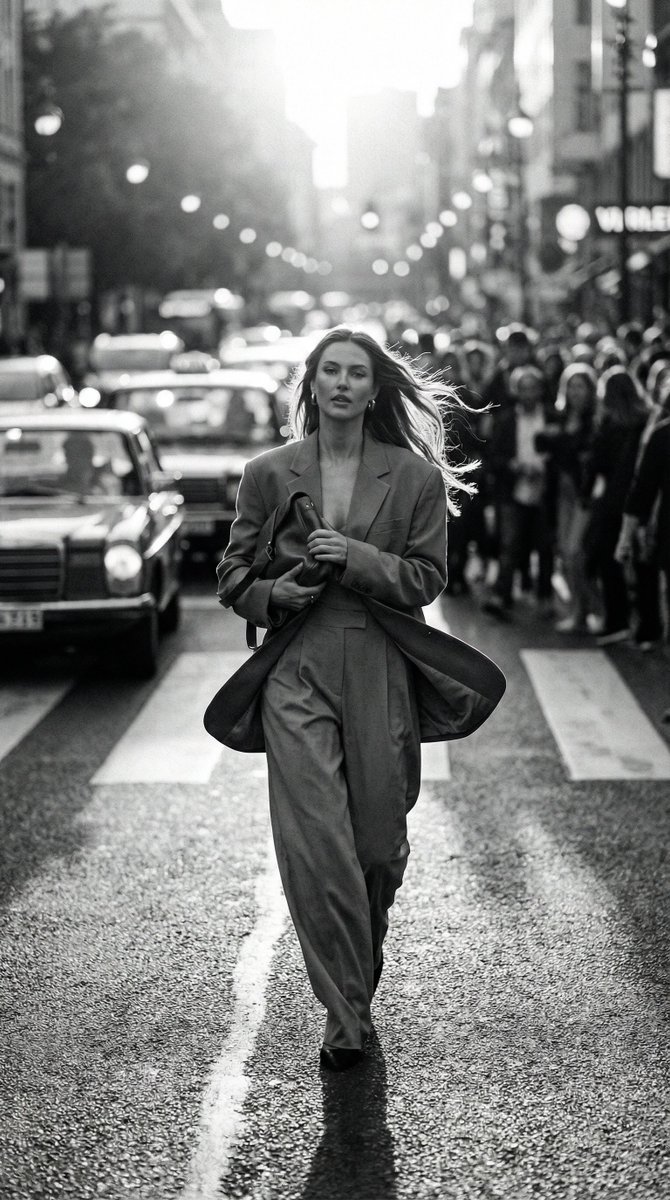 Black and White Dynamic Street Fashion Prompt 1