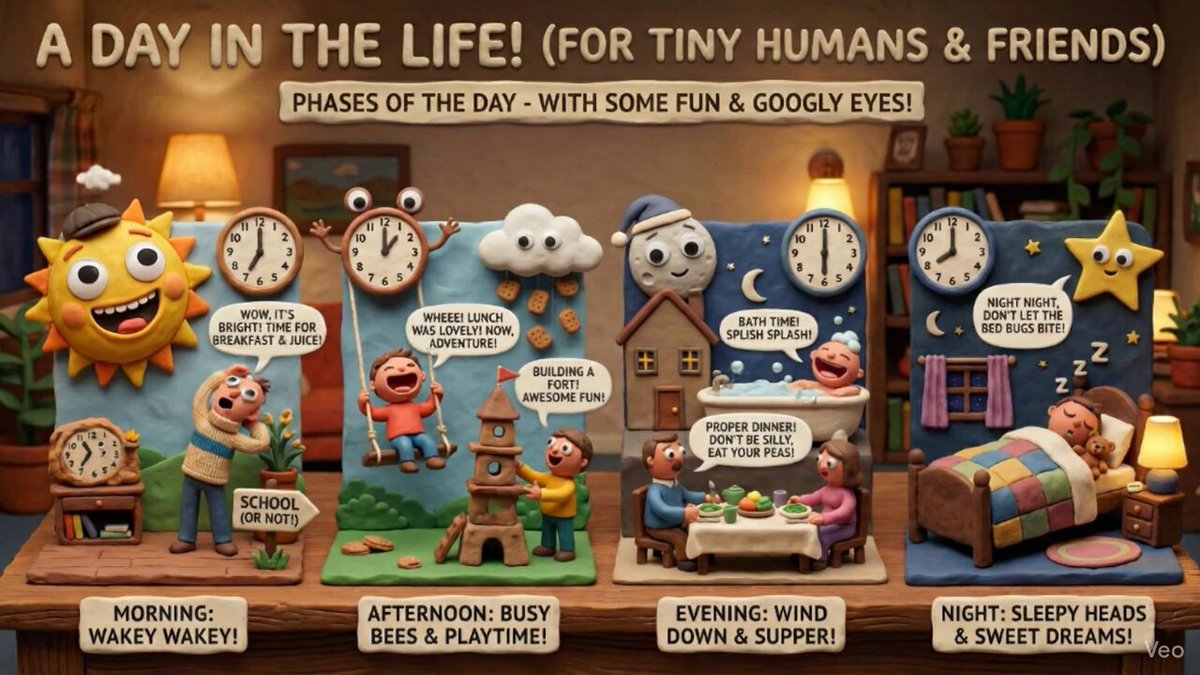 Claymation day phases infographic for kids 1