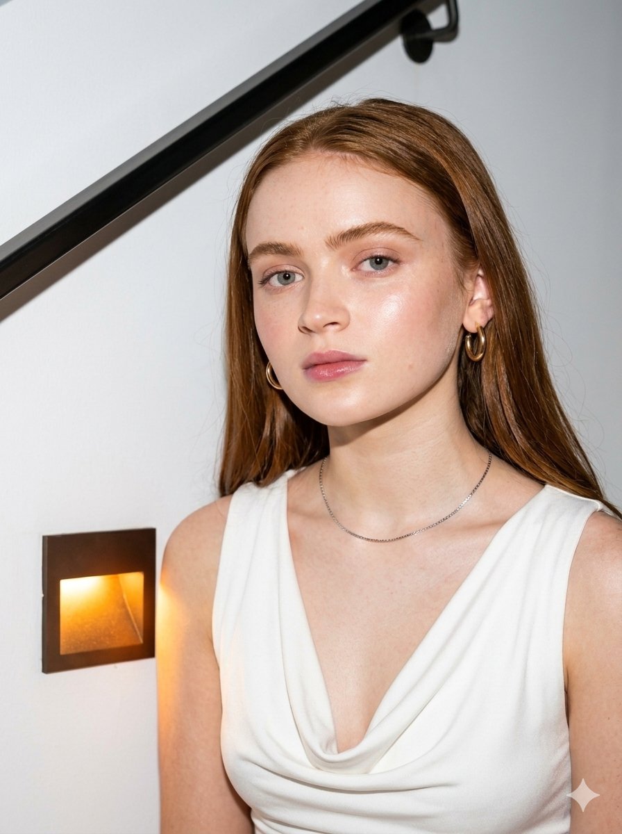 Elegant Nighttime Staircase Fashion Portrait 3