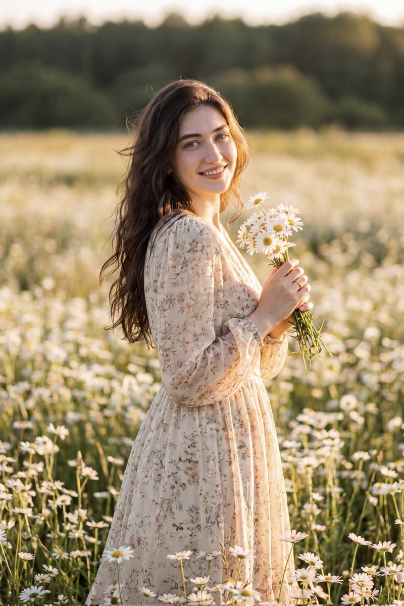 Golden Hour Daisy Field Portrait 2