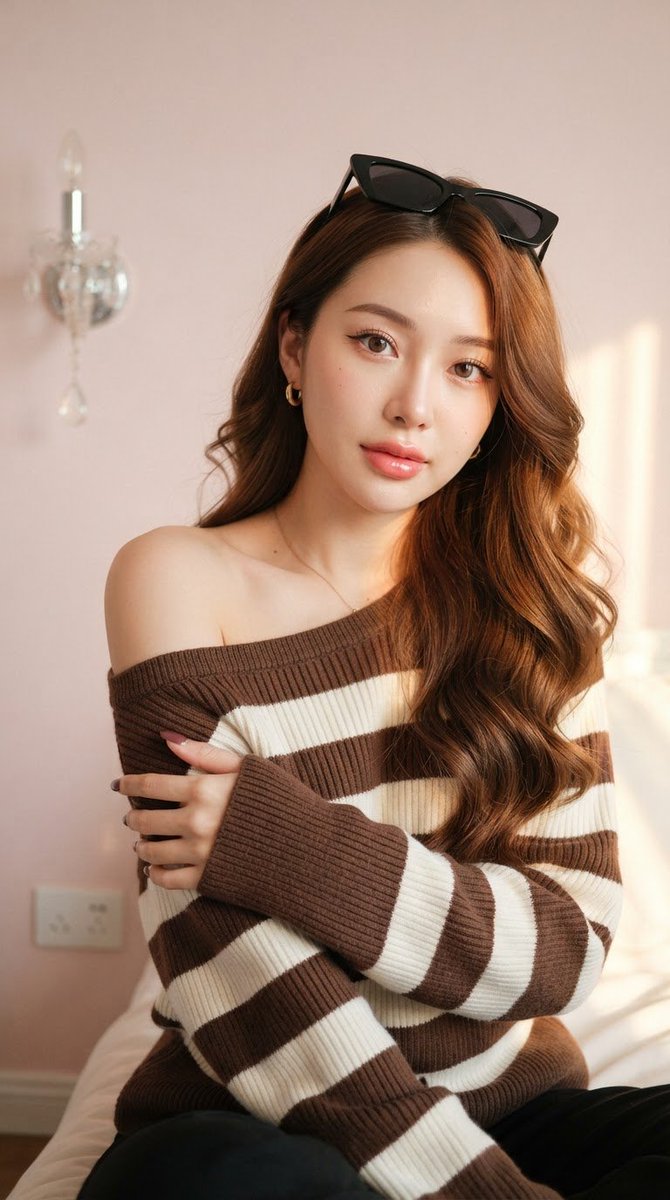 Asian Woman in Striped Sweater 3