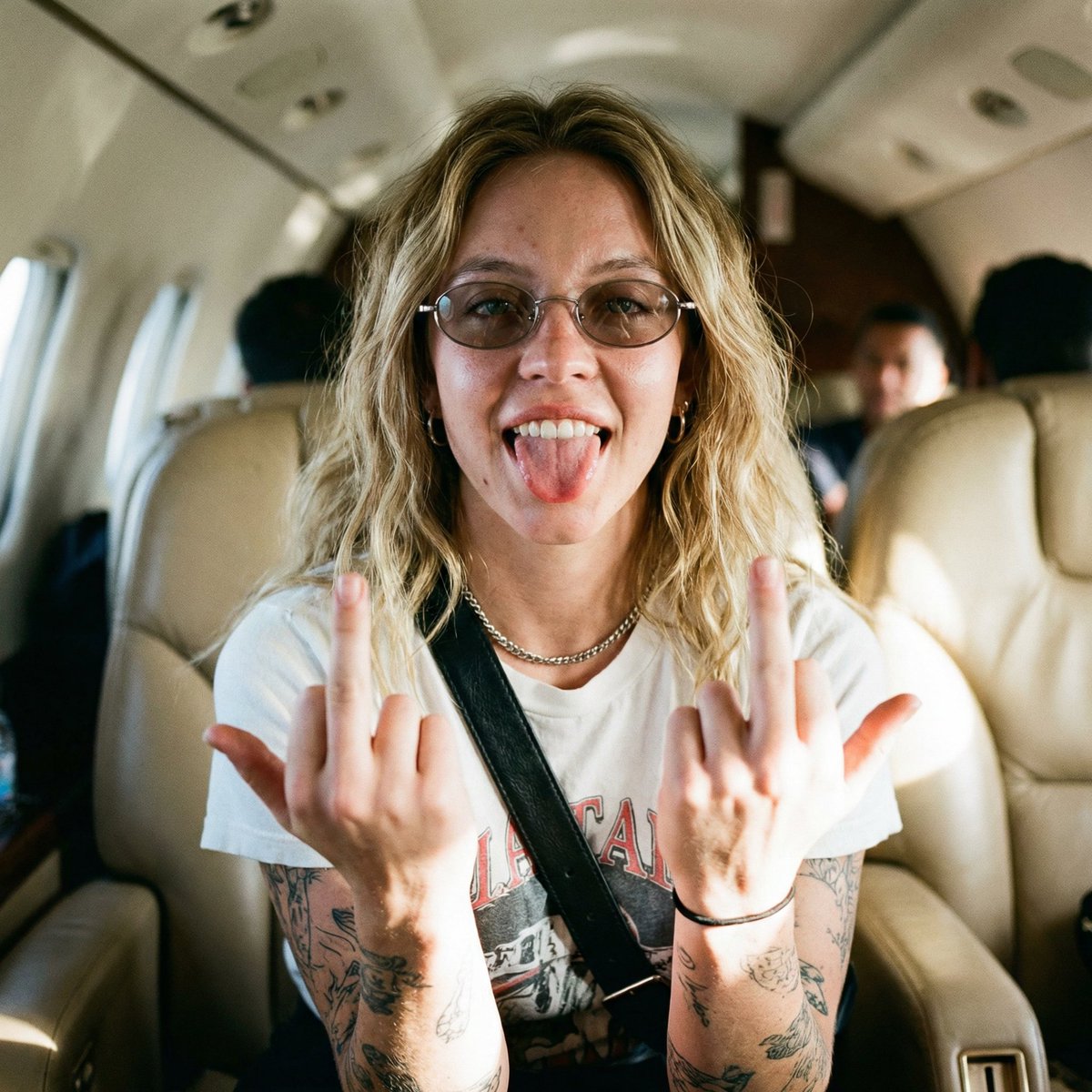 Unfiltered Paparazzi-Style Portrait in a Private Jet 1