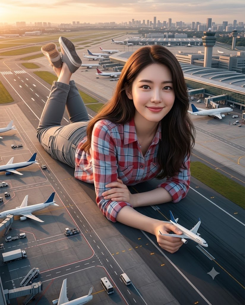 Cinematic Airport Runway Giantess Portrait 1