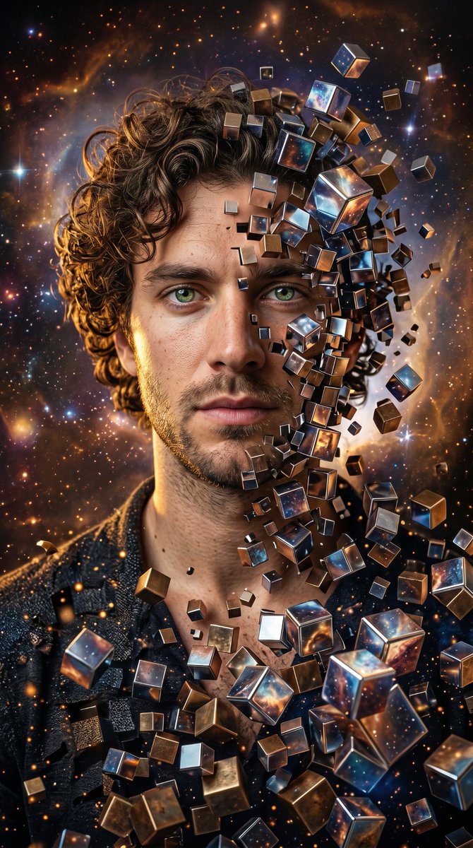 Deconstructed Metallic Cube Portrait 1