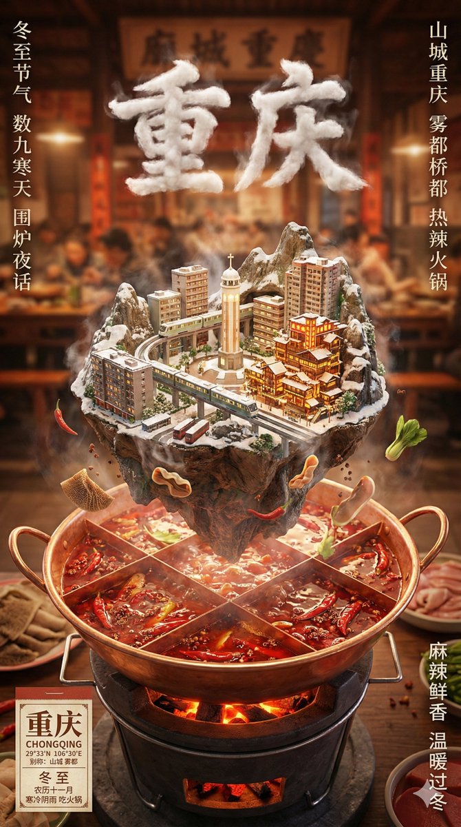 Winter Solstice City Food Art Poster Prompt 3