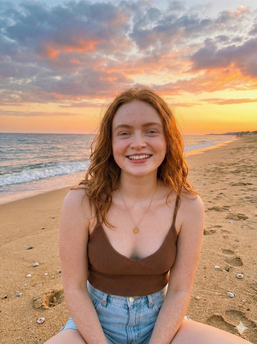 Sadie Sink Beach Sunset Portrait 1