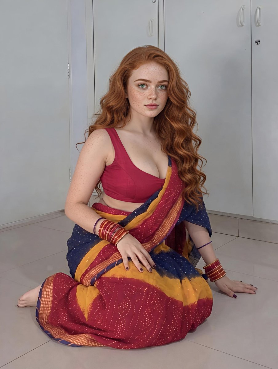 Sadie Sink in Traditional Red Saree Portrait 3
