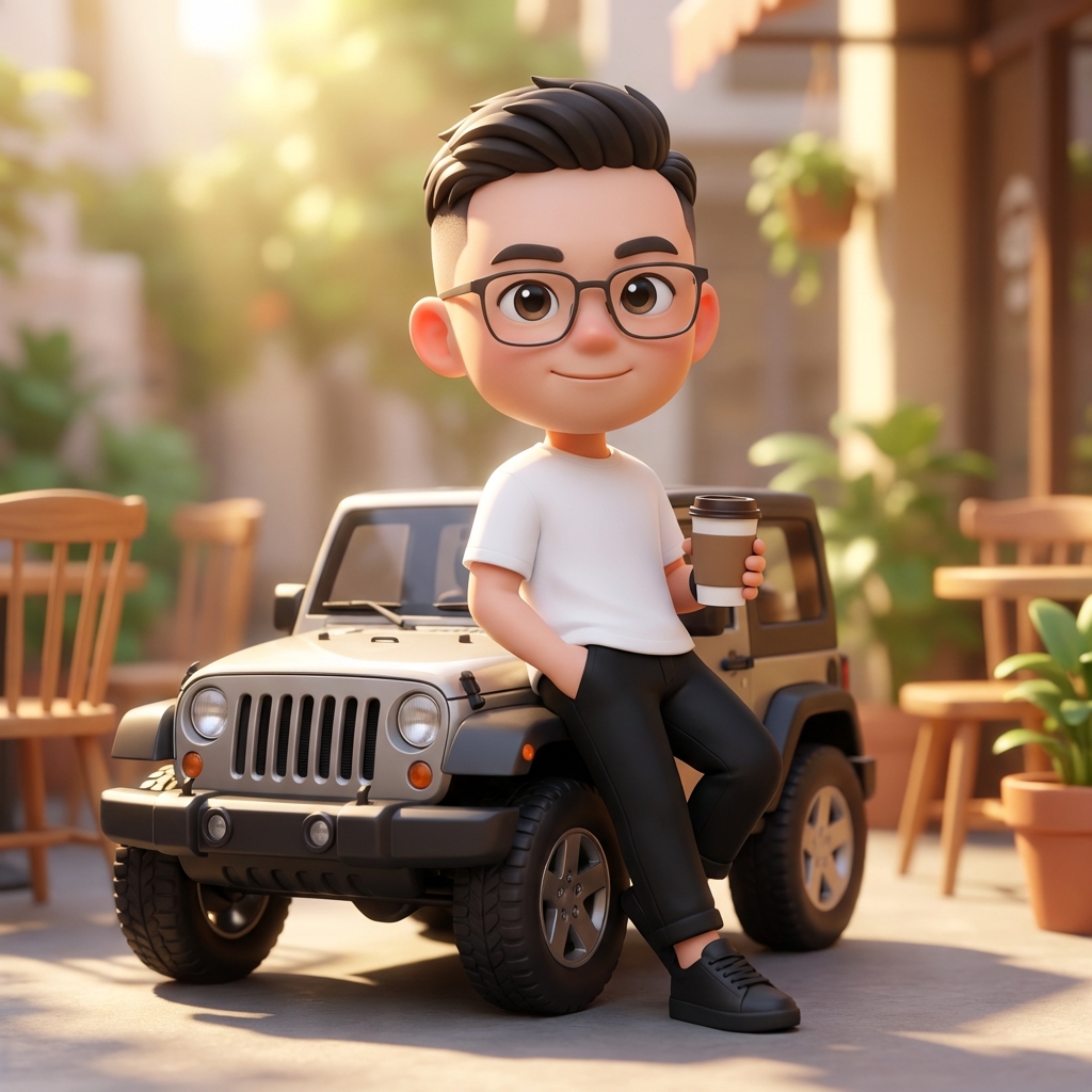 Pixar-Quality 3D Chibi Character with Mini Jeep 3