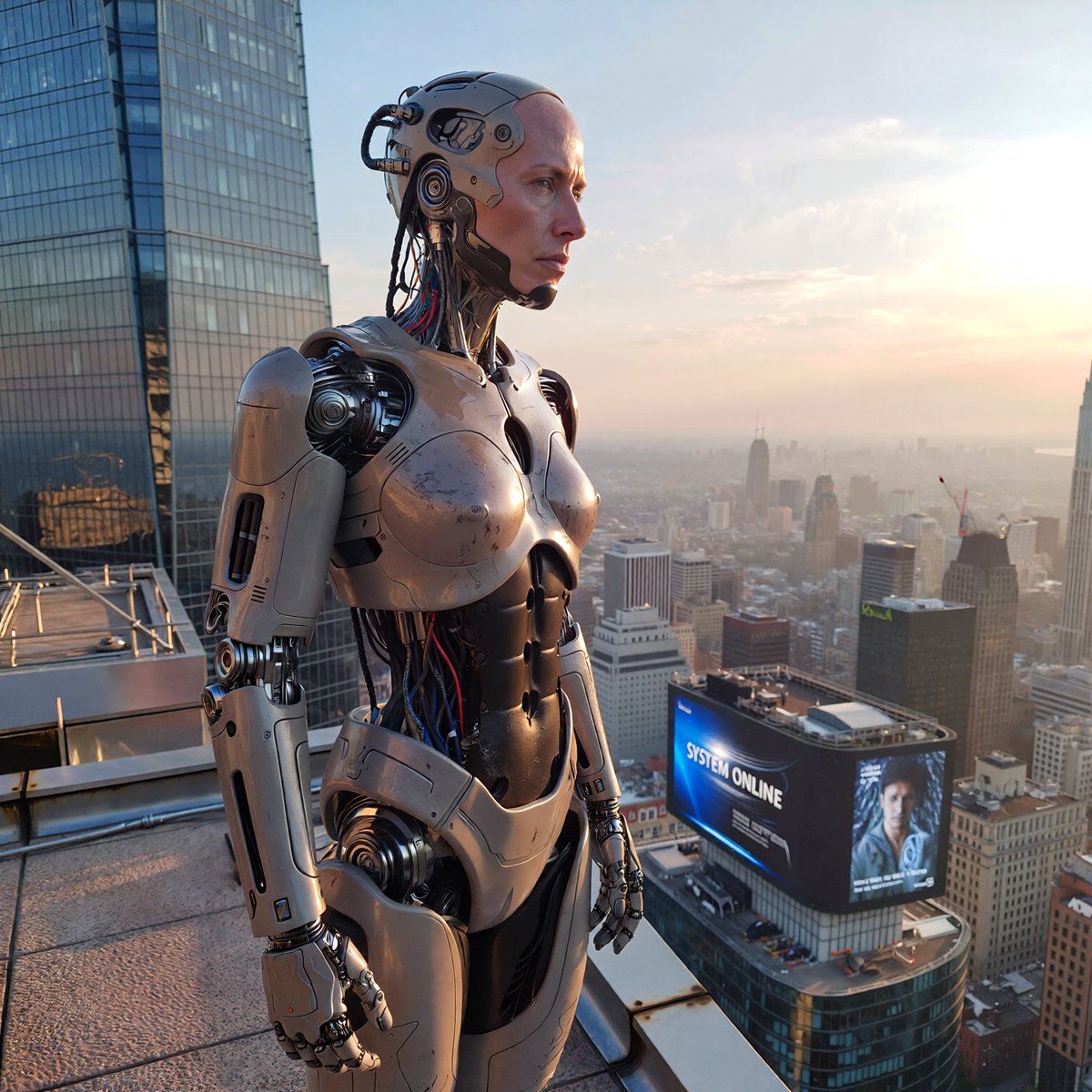 Ultra-Realistic Humanoid Robot on Rooftop 1